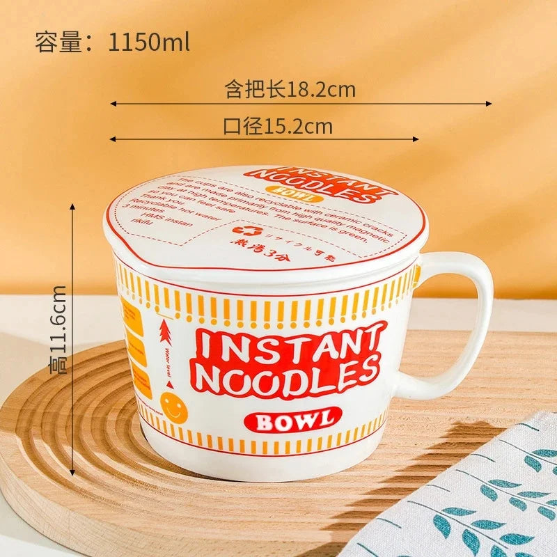 Ceramic Noodle Bowl With Lid Japanese Style Microwave Safe Ramen Soup Bowl Large Capacity Tableware For Students Dorm Use Vue