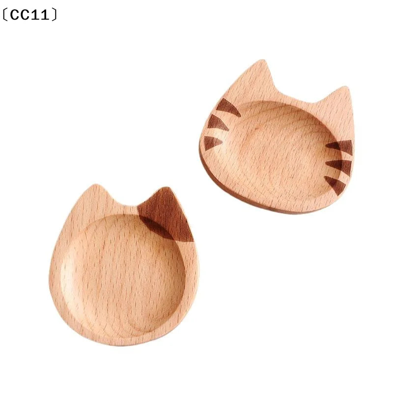 Mini Cat Shape Dish Japanese Cartoon Sauce Creative Wooden Flavoring