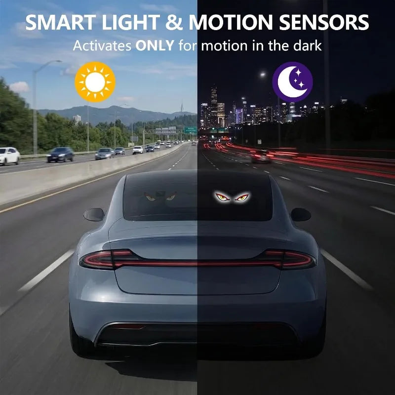 Solar Devil Eyes Car LED Ambient Light Wireless No Drill Demon Eye Warning Lights for Cars SUVs Trucks Windshield & Rear Window Vue
