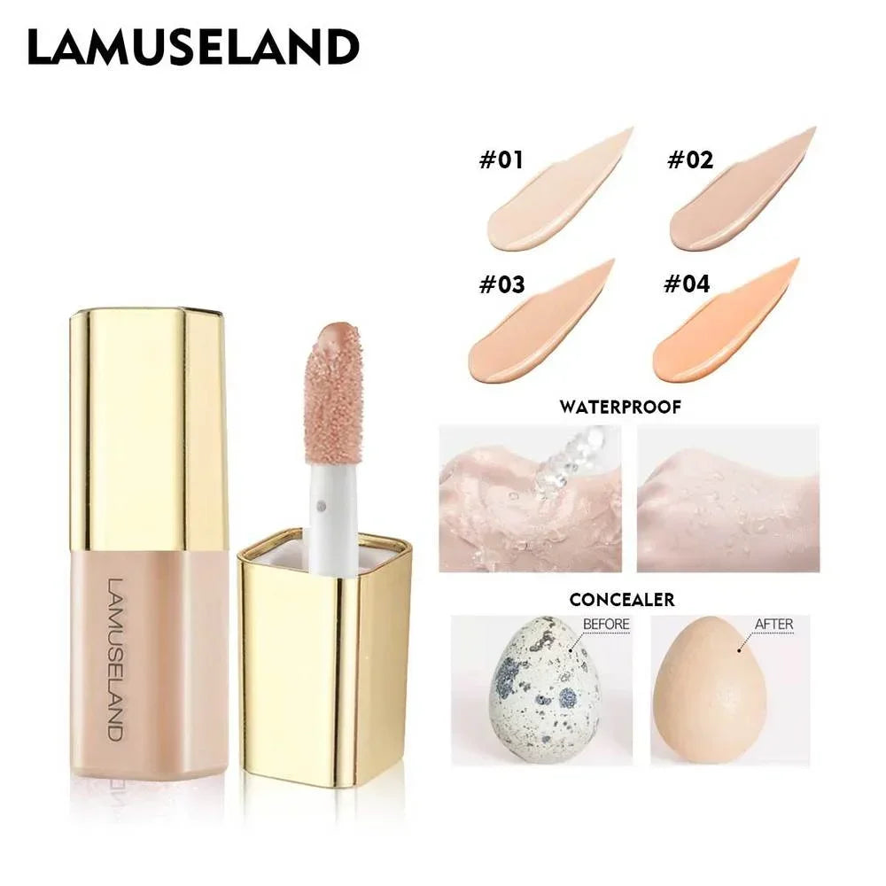 LAMUSELAND Face Concealer & Base 4 Colors Full Coverage Liquid Concealer Scars Dark Circles Acne Suit for All Skin Facial Makeup Vue