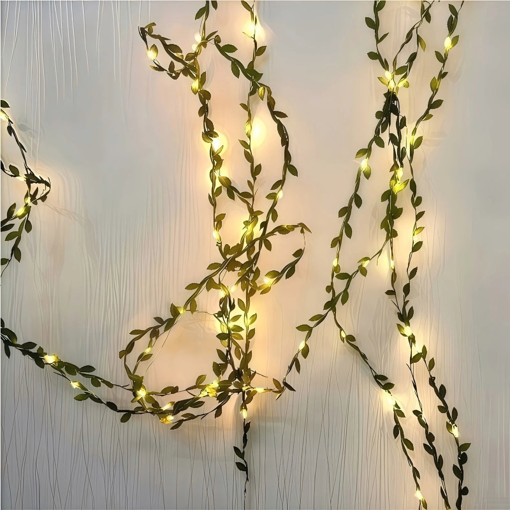 Minimalist Delicate Green Leaf LED String Lights, Slim Vine Fairy Lights for Shelf Wall Bedroom Boho Home Decor Vue