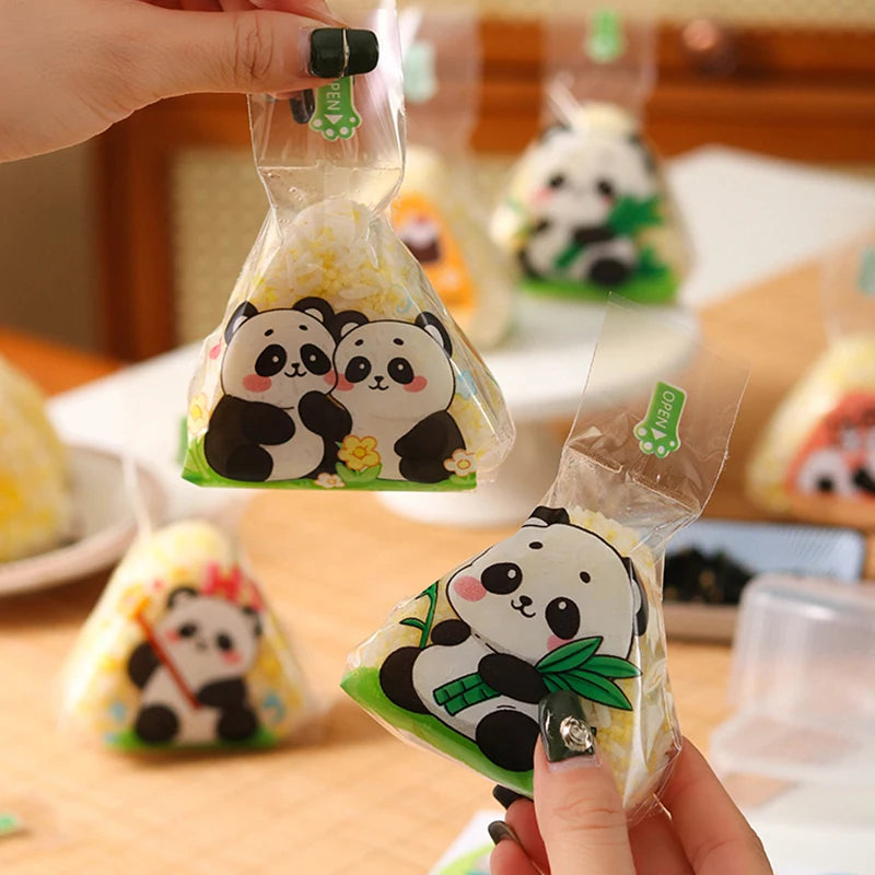 50Pcs Lovely Cartoon Panda Packaging Bag Nori Onigiri Sushi Bag For Triangle Rice Ball Sushi Making Mold Bento Accessories Vue