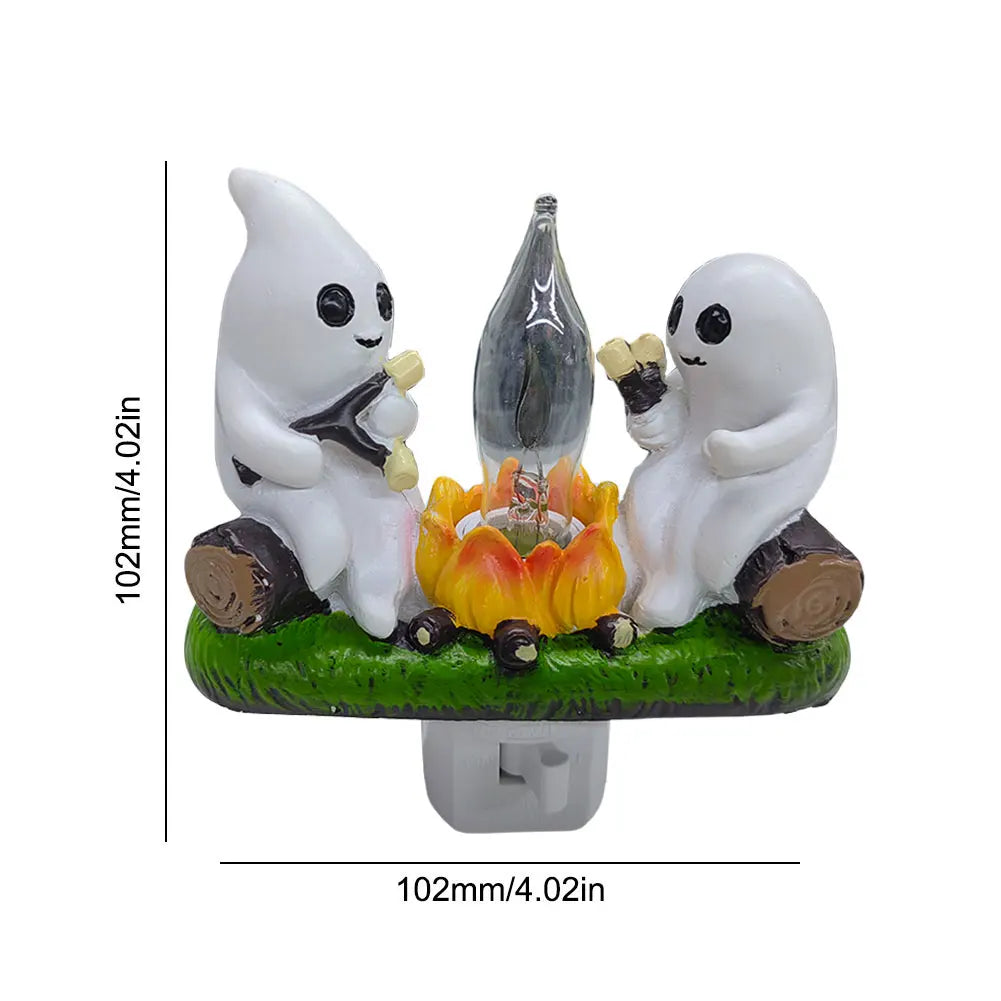 1-6Pcs Ghost Campfire Night Light Fashionable Spooky Fire Faux Lantern Plug in Lamp Halloween Ghost Campfire Halloween Decor Vue