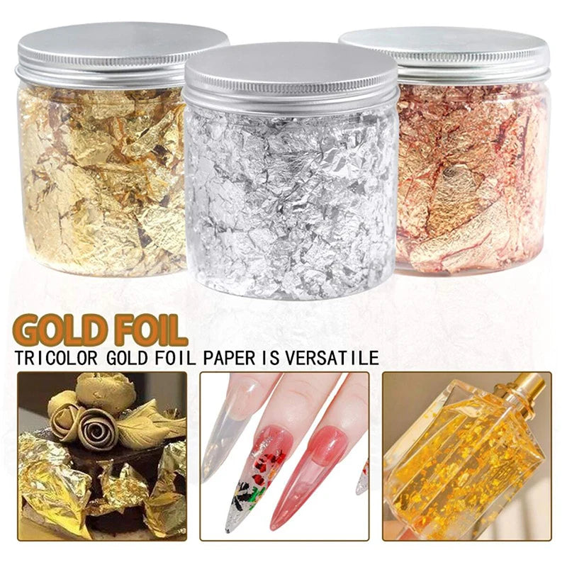 3G Nail Art Decoration Gold Silver Copper Foil Sequins Glitter Leaf Flake Sheet Bulk Foil Paper For Gilding Manicure Accessories Vue