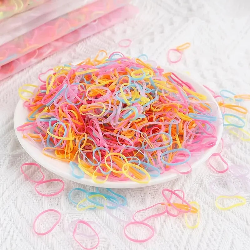 1000Pcs Hair Bands Hair Accessories Elastic Colorful Disposable Girls Rubber Band Kids Ponytail Holder Headband Children Vue