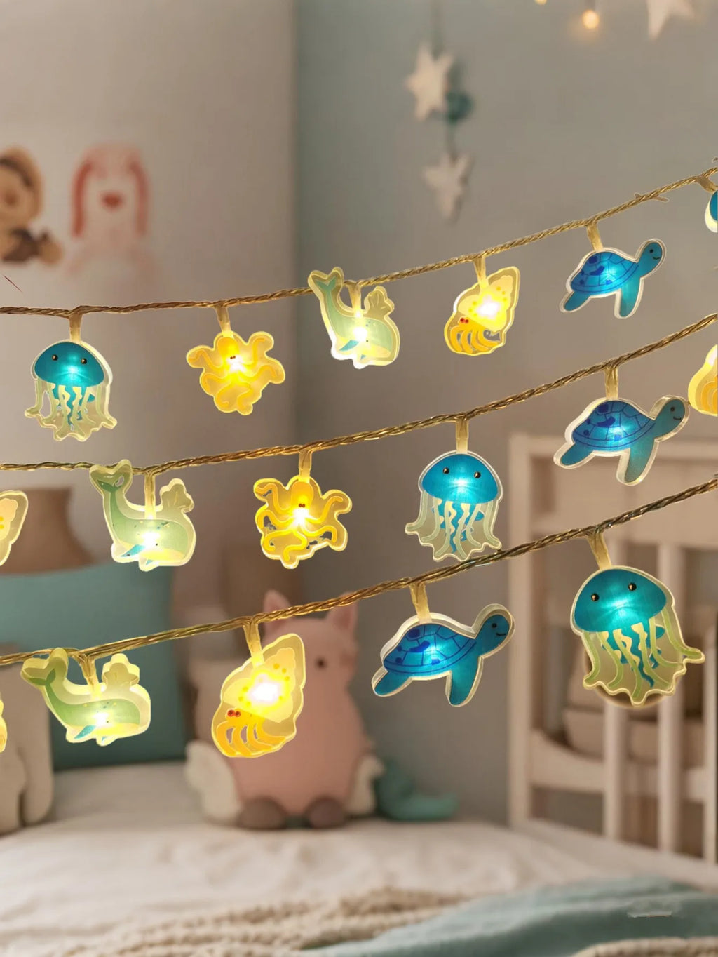 Ocean Marine Animal LED String Lights Jellyfish Turtle Whale Octopus Kids Room Underwater Theme Decor Lamp Vue