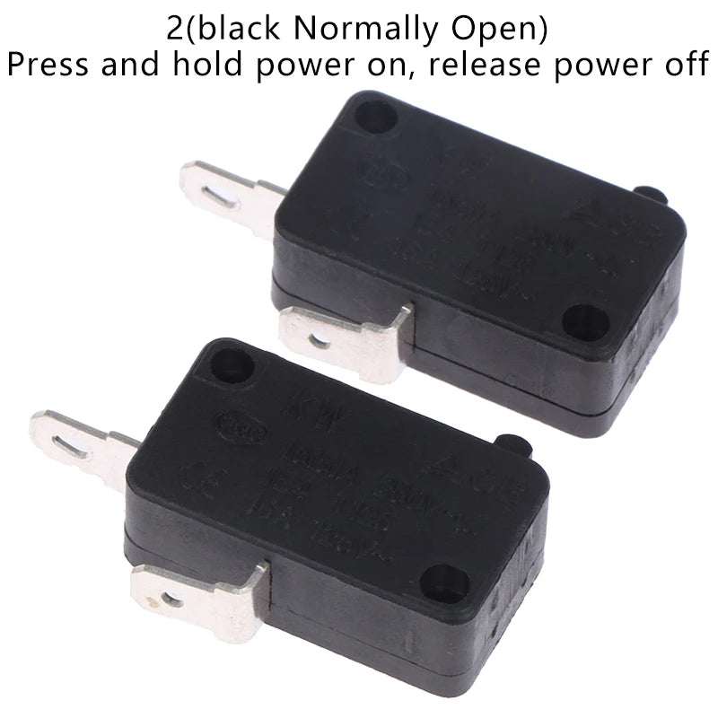 2pcs KW16(5)A 250VAC Microwave Oven Door Micro Normally Open Normally Close Switch Door Interloc Vue 2black push on