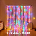LED Curtain Lights Battery Powered - Waterproof Window String Light for Party Bedroom Porch Decoration Vue Colorful 300LED