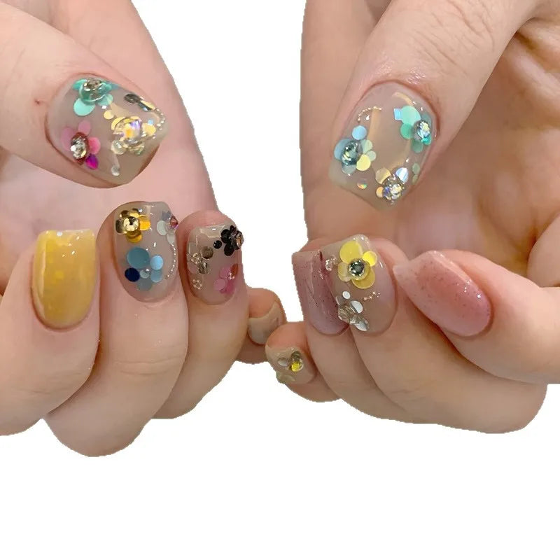 Round Nail Glitter Sparkling Flakes Nail 3D Spliced Flower Polka Dot Nail Art Sequins Charms Manicure Decro 12 Grids Retro 1-3mm Vue