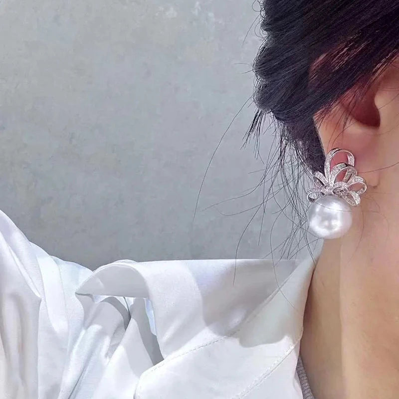 Huitan Pearl & Cubic Zirconia Drop Earrings for Women Drop Earrings Vue