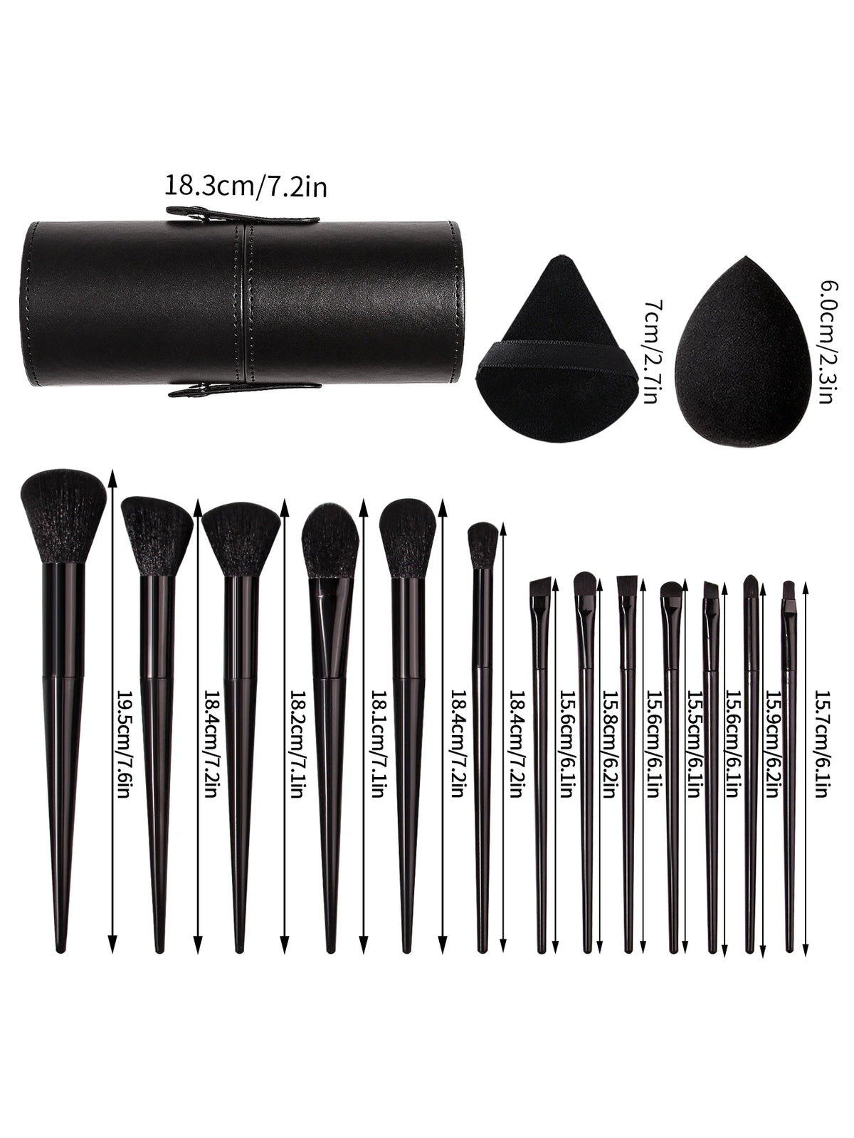 16Pcs Black Makeup Brush Kit with Storage Holder & Powder Puffs, Soft Fluffy Brushes Premium Black Synthetic Brushes for Full F Vue