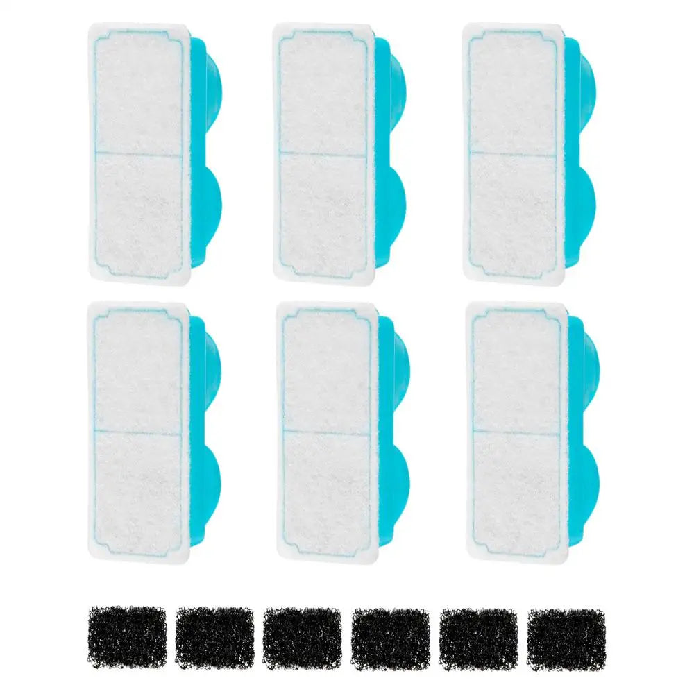 Cat Water Fountain Filter Replacement, Odor Remover with Sponge, Compatible with Most Pet Drinking Dispensers for Fresh Water Vue Blue 6 piece