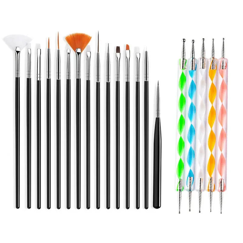 Black Nail Art Brush Dual-ended Rhinestone & Plastic Brush Painting & Dotting & Craving Pen Kit Vue