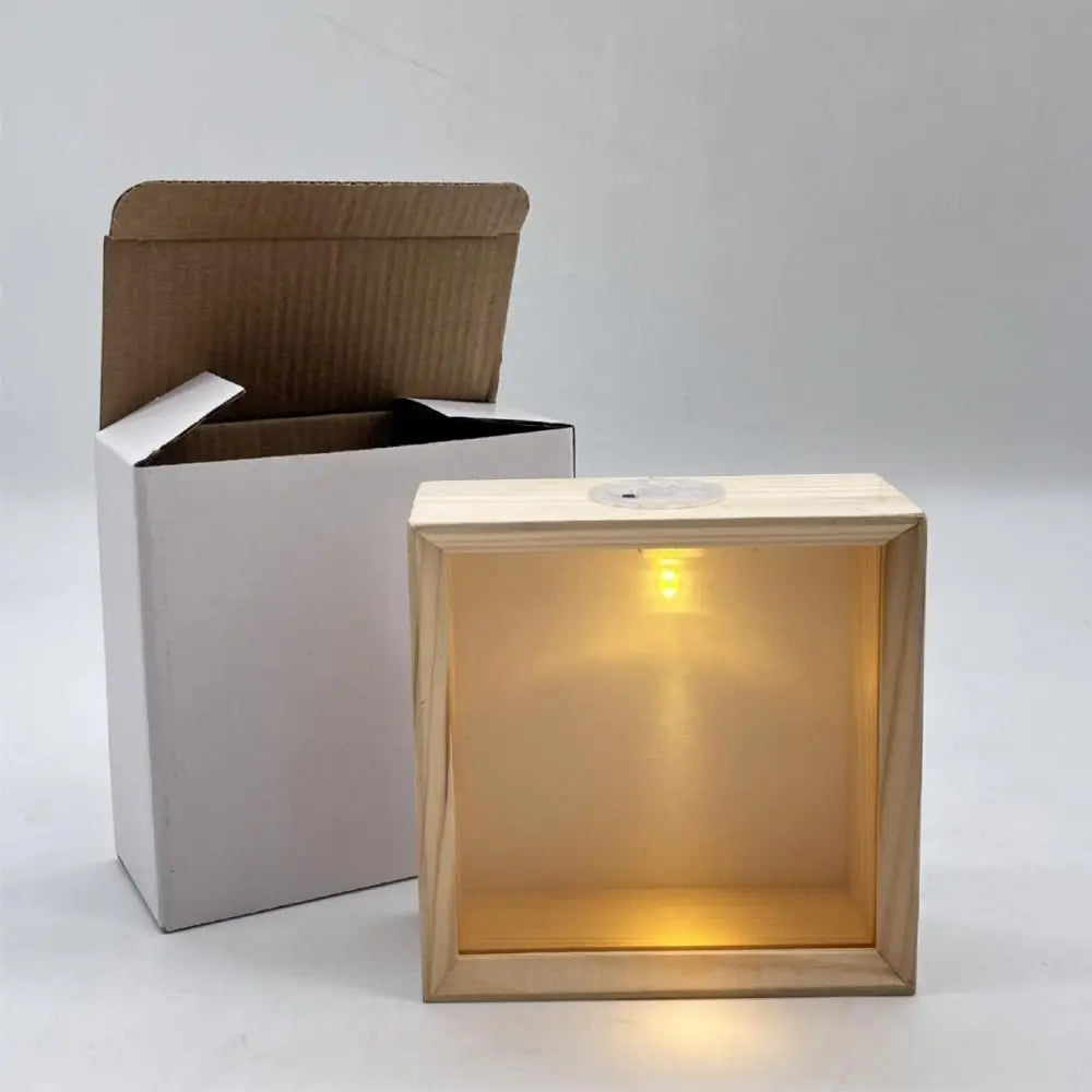 Decorative Wooden Shadow Box Frame Transparent Soft Light Wood DIY Nightlight Acrylic Panels Handmade Unfinished Wooden Box Vue