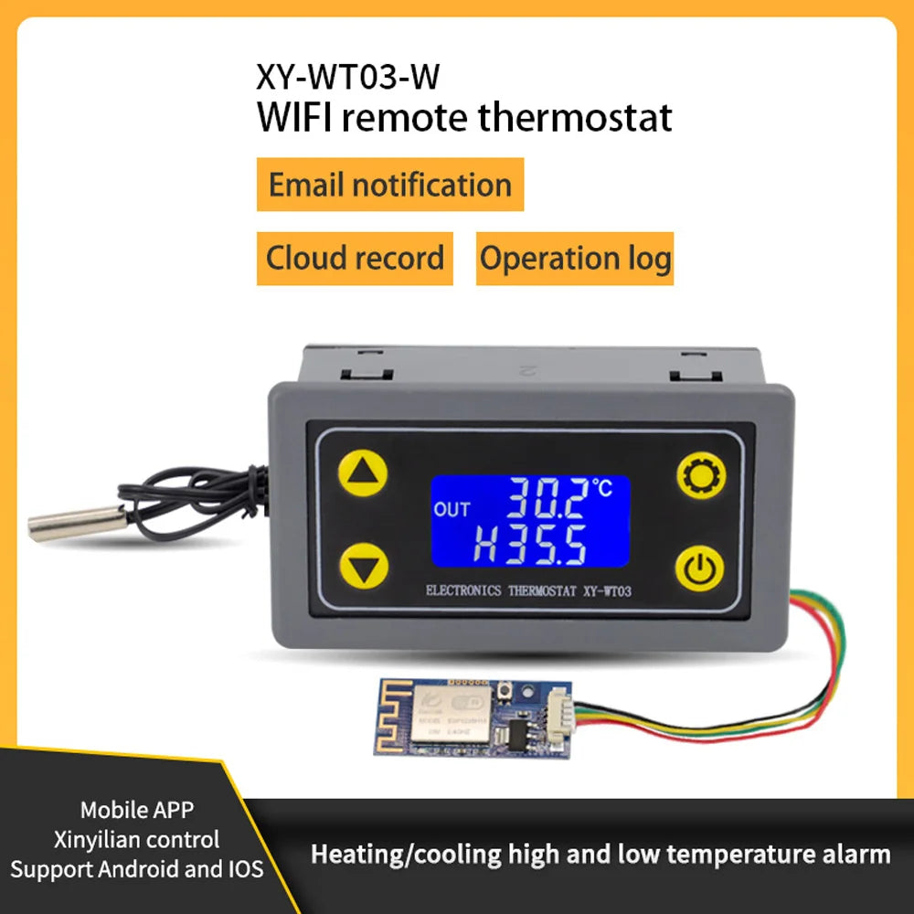 WIFI Remote Thermostat High Precision Digital Temperature Controller Module Cool Heat APP Temperature Collection with NTC Probe Vue XY-WT03
