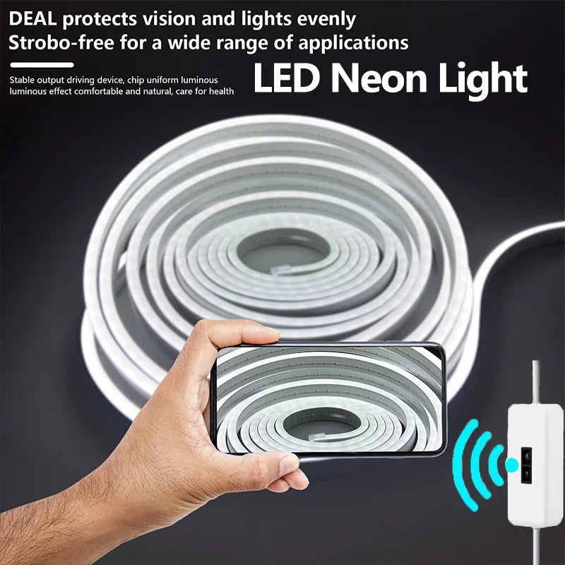 5V LED Strip Neon Light USB With Hand Sweep Sensor Dimmer Switch Flexible Silicone Neon Sign Waterproof For Home Outdoor Decor Vue