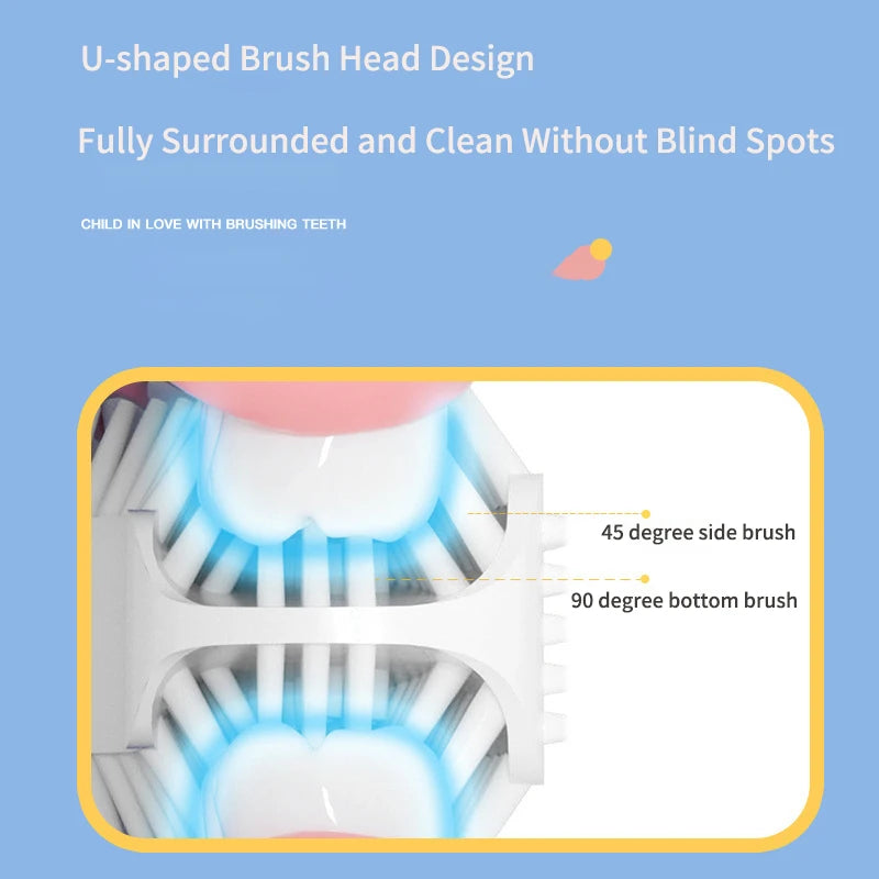 360° Sonic Electric Toothbrush for Kids Children U Shape Automatic Silicone Tooth Brush Smart Timer Rechargeable Blue Light IPX7 Vue