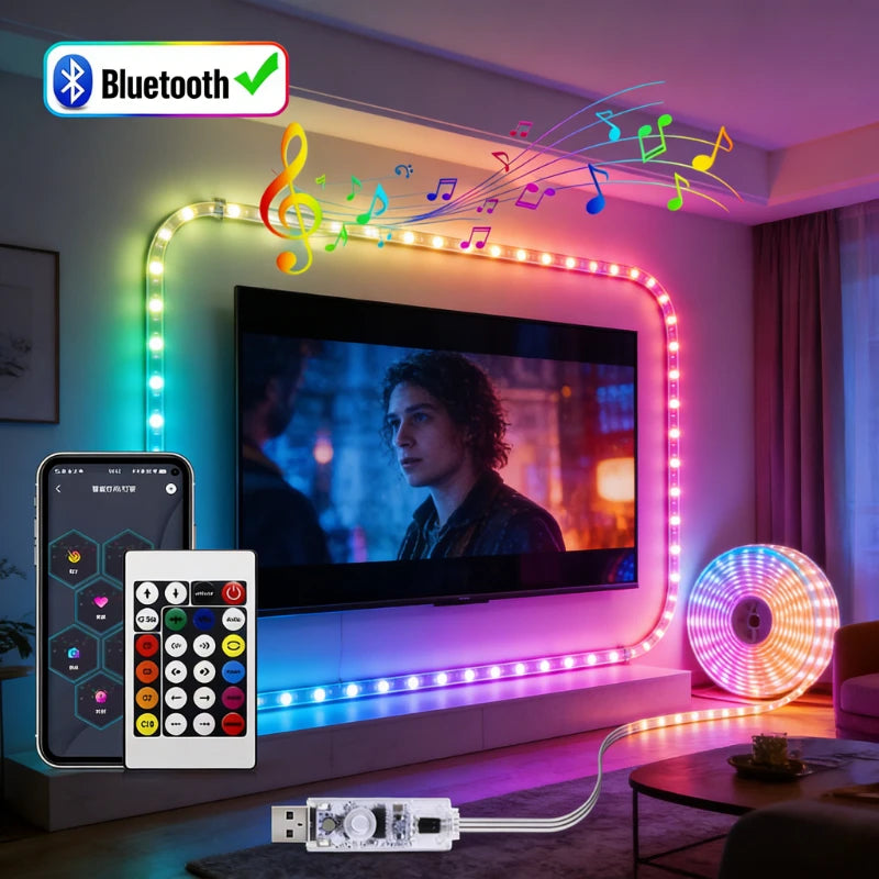 RGBIC USB 5V LED String Lights Bluetooth APP Control WS2812 Programmable Fairy Lights for Christmas Party Birthday Bedroom Decor Vue