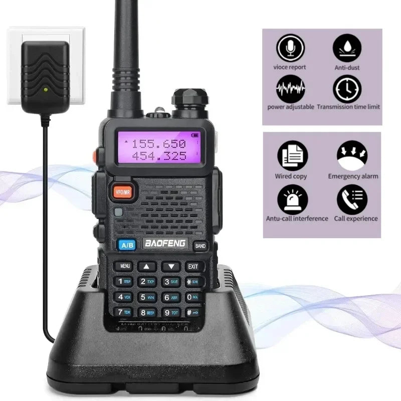 8W/5W UV5RX Walkie Talkie High Power Ham Radio Rechargeable Dual Band VHF UHF FM Transceiver Handheld Portable Radio UV-5R Vue