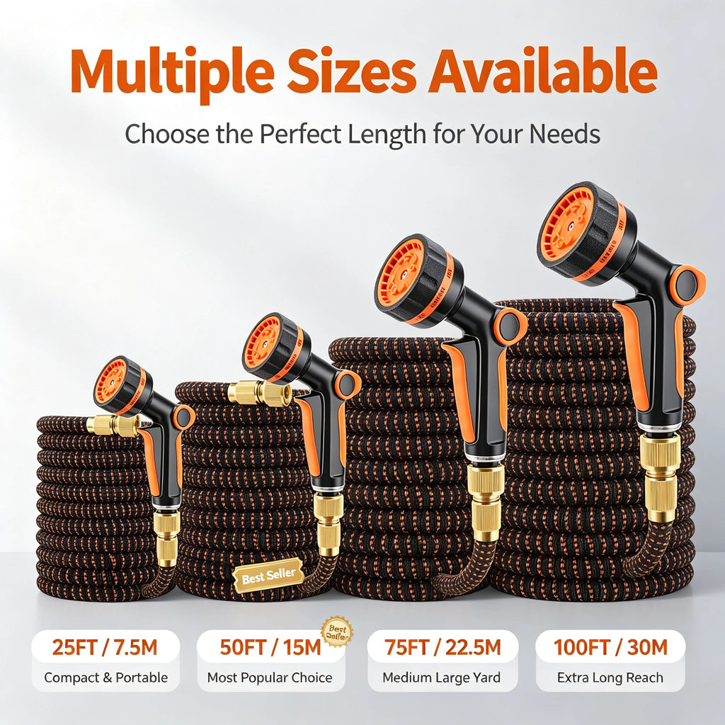 Expandable Garden Hose 50FT with 10 Spray Patterns Retractable Magic Water Hose Kit High Pressure for Car Wash Garden Watering Vue