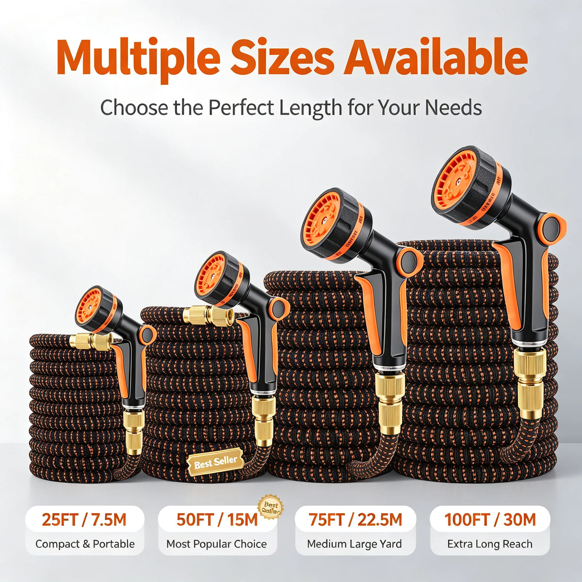 Expandable Garden Hose 50FT with 10 Spray Patterns Retractable Magic Water Hose Kit High Pressure for Car Wash Garden Watering Vue