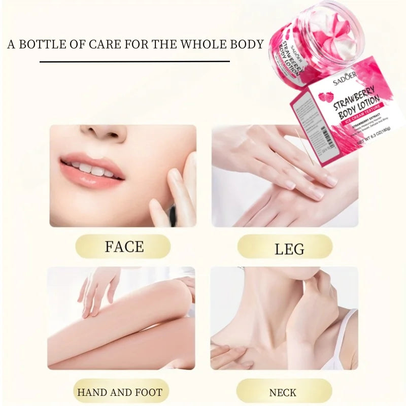 180g Strawberry Body Lotion, Containing Niacinamide, Strawberry Fruit Extract and Other Skin-Beneficial Ingredients, Deeply Moisturizes, Locks in Skin Moisture, Improves Dryness, and Makes Skin Look Smooth and Delicate, Suita Vue