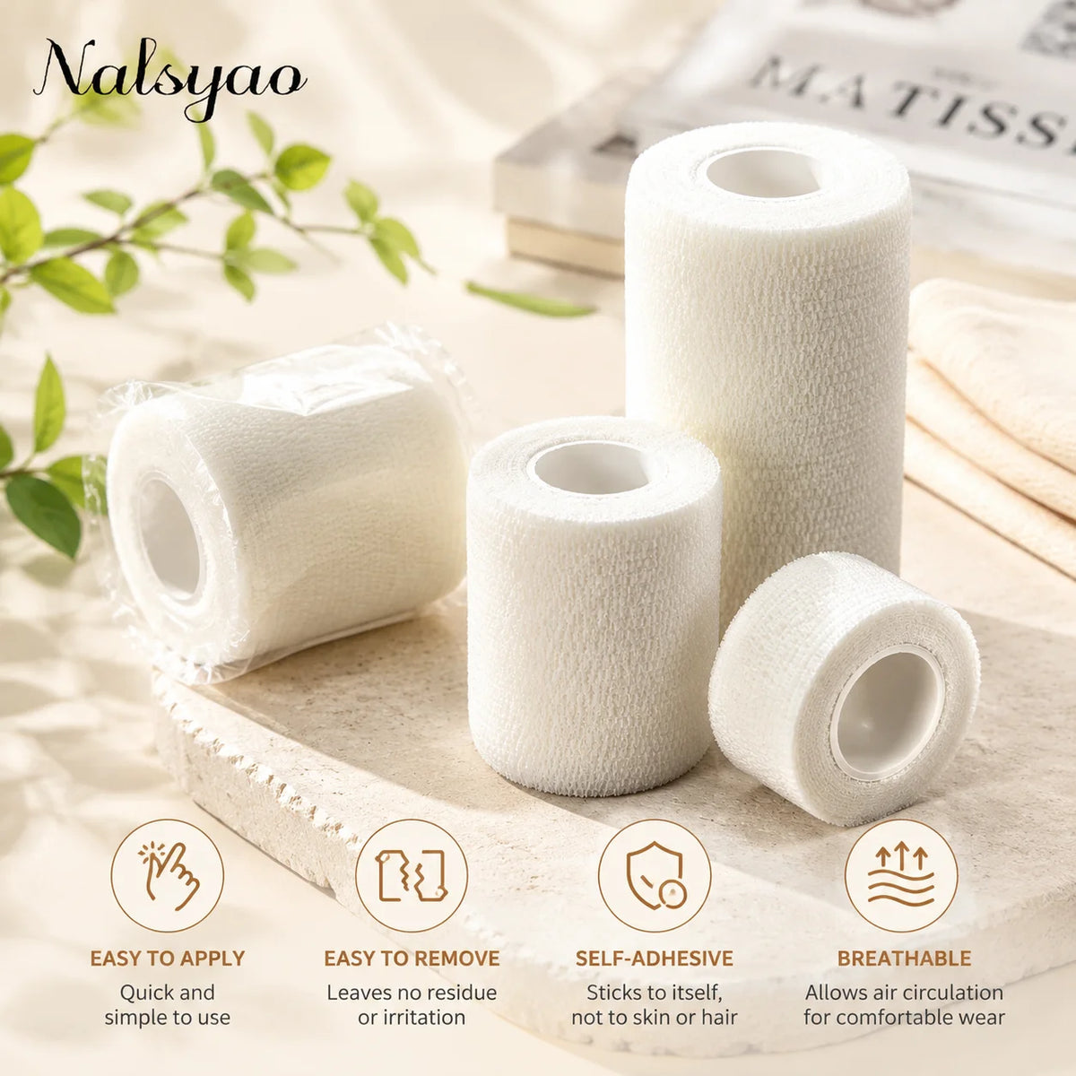 5 Pcs 2.5/5/7.5/10cm Self Adhesive Elastic Bandage Cohesive Non-woven Wraps Tape Disposable for Sports Fixing Wrist Leg Finger Vue