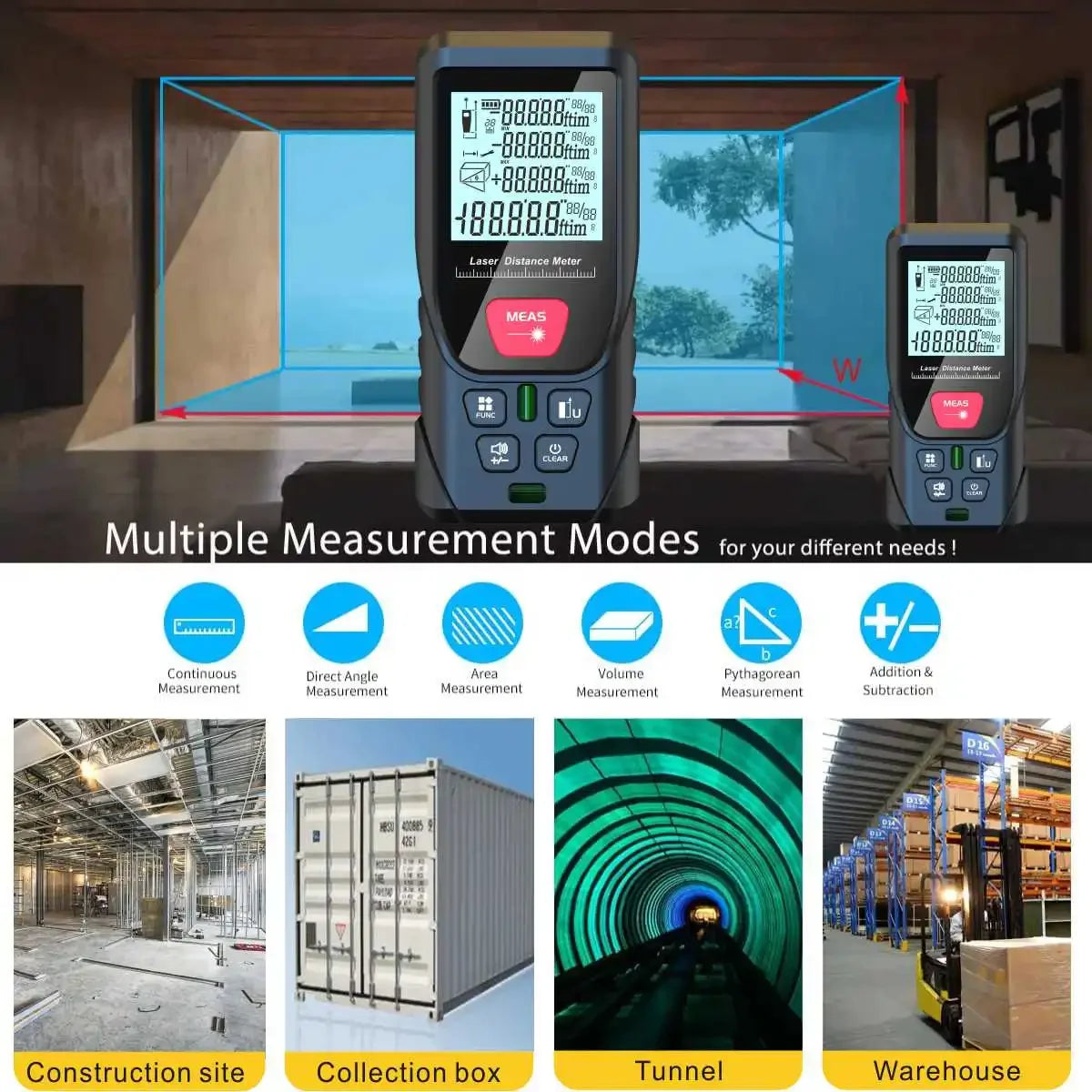 100m Laser Distance Meter 50m Laser Rangefinders Digital Tape with Bubbles Leveling Handheld Trena Range Finder Measurer Ruler Vue