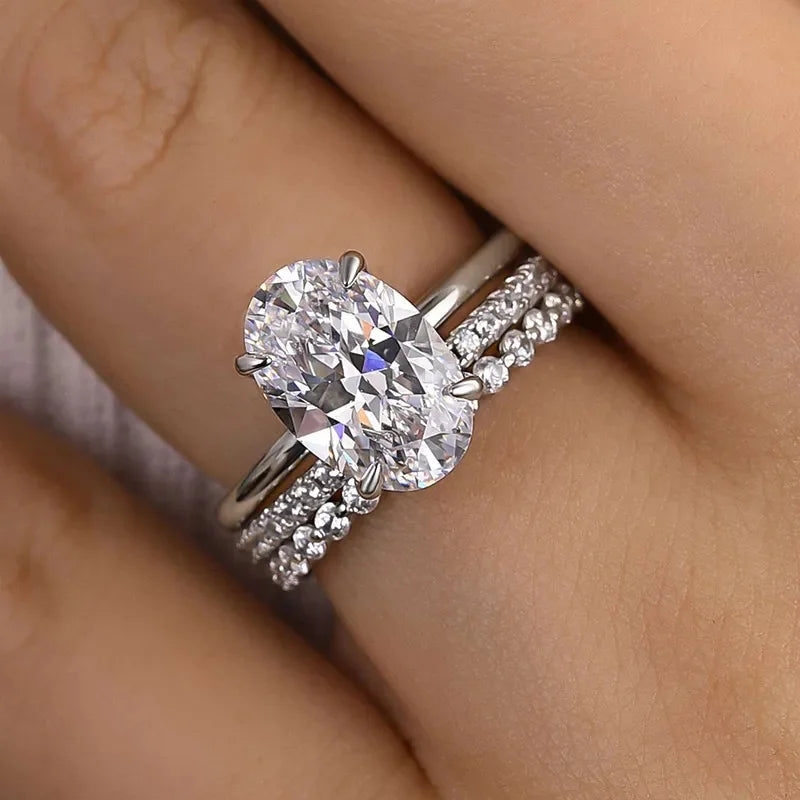 Huitan 3-Piece CZ Bridal Ring Set for Women | Stacking Rings Bridal Ring Set Vue