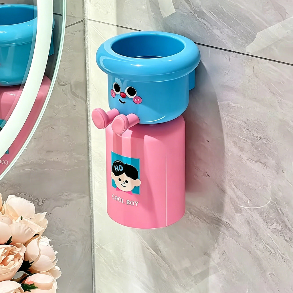 Magnetic Toothbrush Cup Wall Mounted Home Storage Storage Rack Punch-Free Upside Down Toothbrush Holder for Bathroom Accessory Vue Blue pink