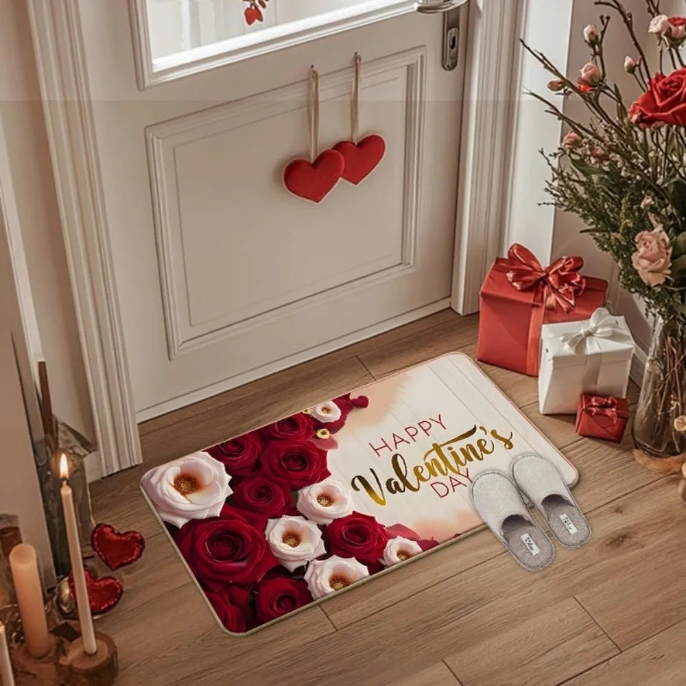 Weaving Texture Valentine Day Floor Mat Soft Beautiful Romantic Heart Anti Slip Mat Red Quick Dry Rose Door Mat Bedroom Vue Style 12