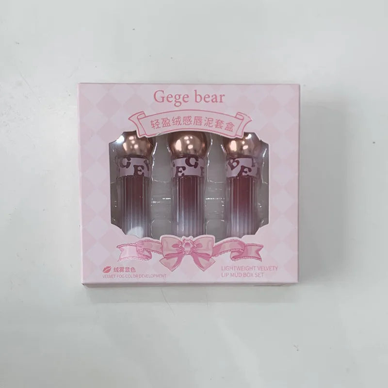 3 Color Matte Lip Gloss Set Moisturizes Long Lasts Water Proofs Sweat Proofs Non Transfer Liquid Lipstick 1box Vue