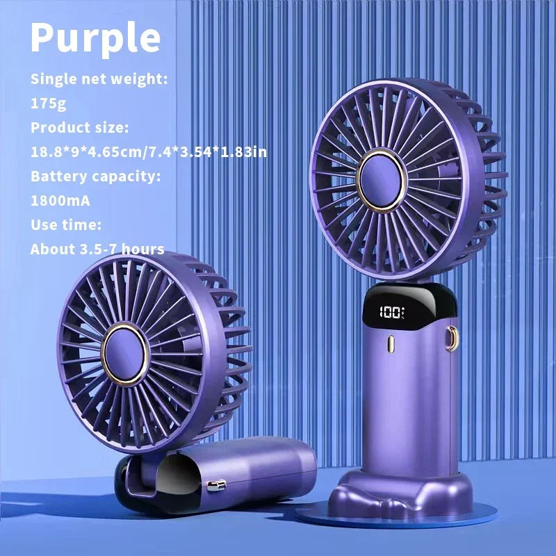 USB Handheld Mini Fan Foldable Portable Neck Hanging Fans 5 Speed USB Rechargeable Fan with Phone Stand and Display Screen Vue A