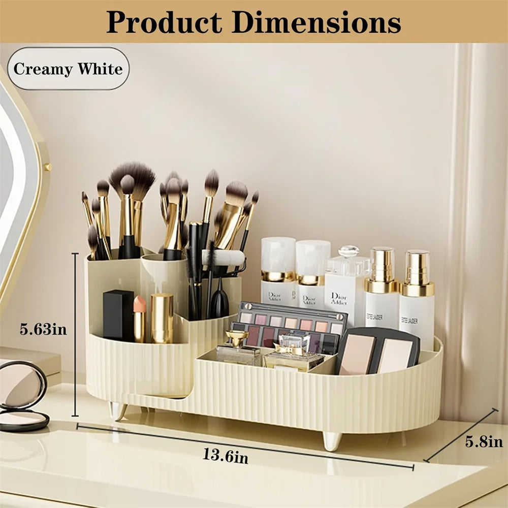 360° Rotating Makeup Organizer for Vanity with Brush Holder, Cosmetic Makeup Storage Organizer, Large Spinning Makeup Organizer Vue
