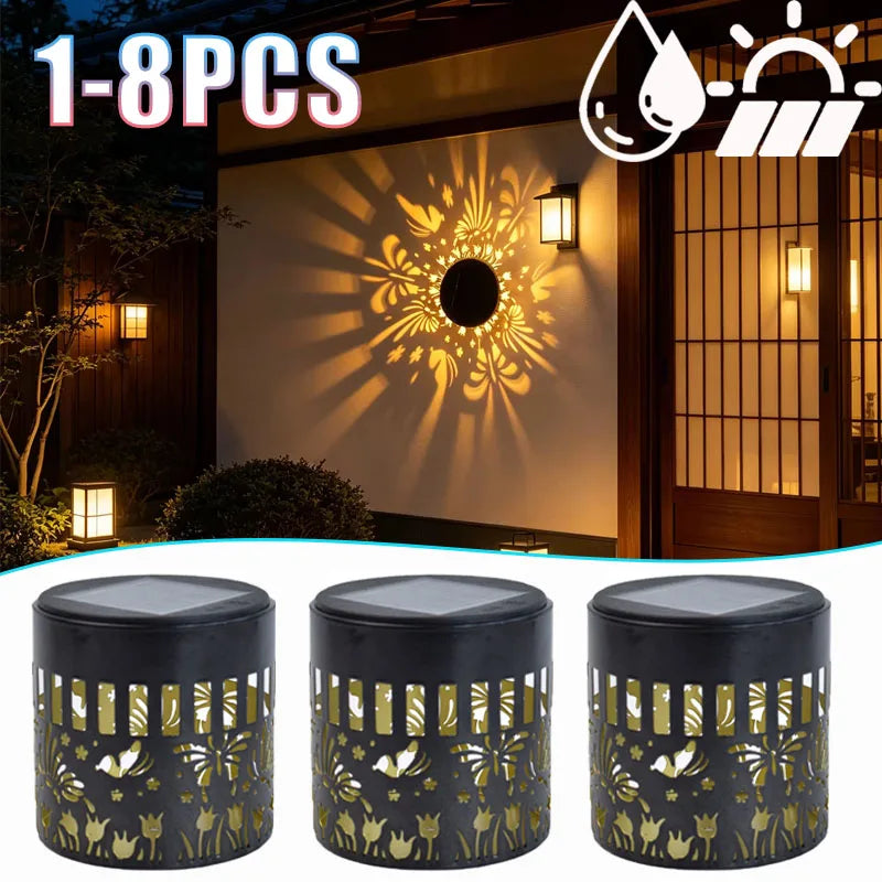 1-8PCS Solar Powered Outdoor Wall Sconce Hummingbird Butterfly Silhouette Projection Lamp for Garden Courtyard Fence Patio Decor Vue