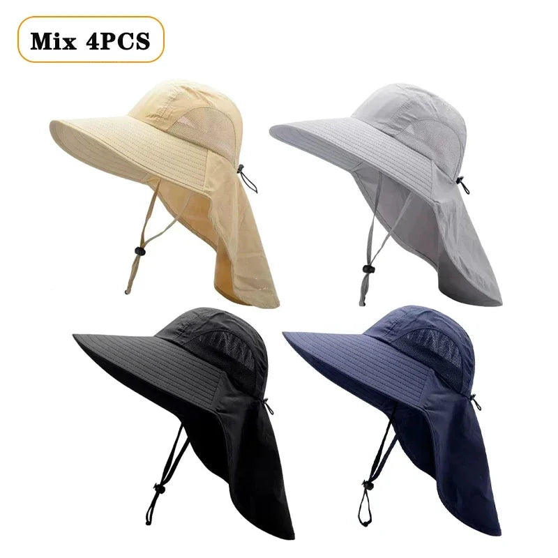 1/2/4PCS Sun Protection Bucket Hat for Men Wide Brim Fishing Cap with Neck Shade Face Flap Lightweight Summer Hiking Camping Vue Mix 4PCS