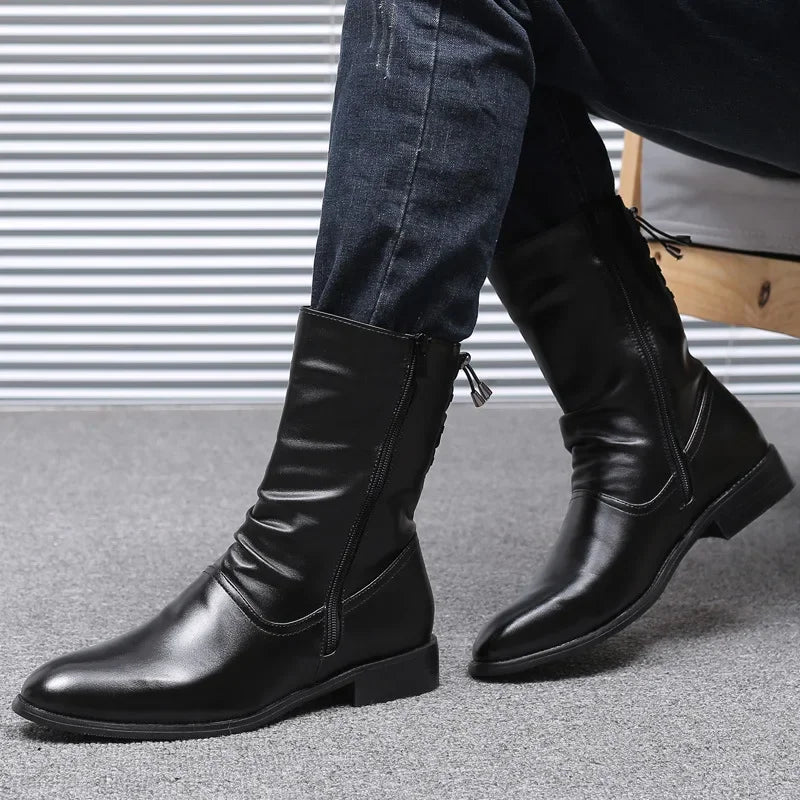 Men's High Top Ankle Boots | Korean Fashion PU Leather Zip Men's Ankle Boots Vue