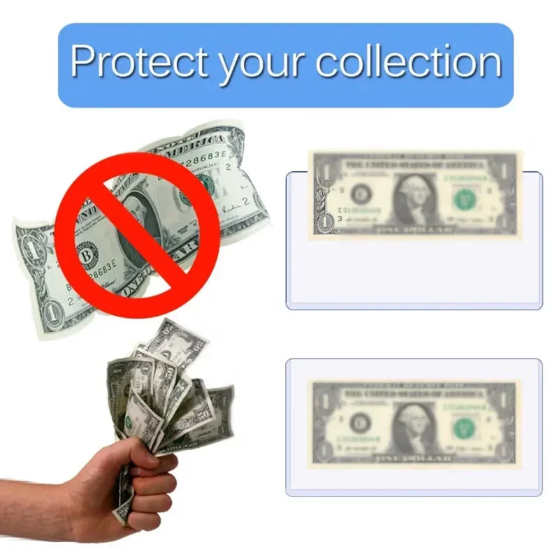 5/10Pcs Clear Hard Plastic Sleeve Clip Paper Money Notes Bills Holder 110*205MM Vue