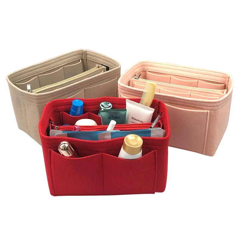 Felt Purse Organizer Insert with Multi Pockets Bag-in-Bag Liner for Handbags Backpacks Travel Makeup Storage Bag Vue