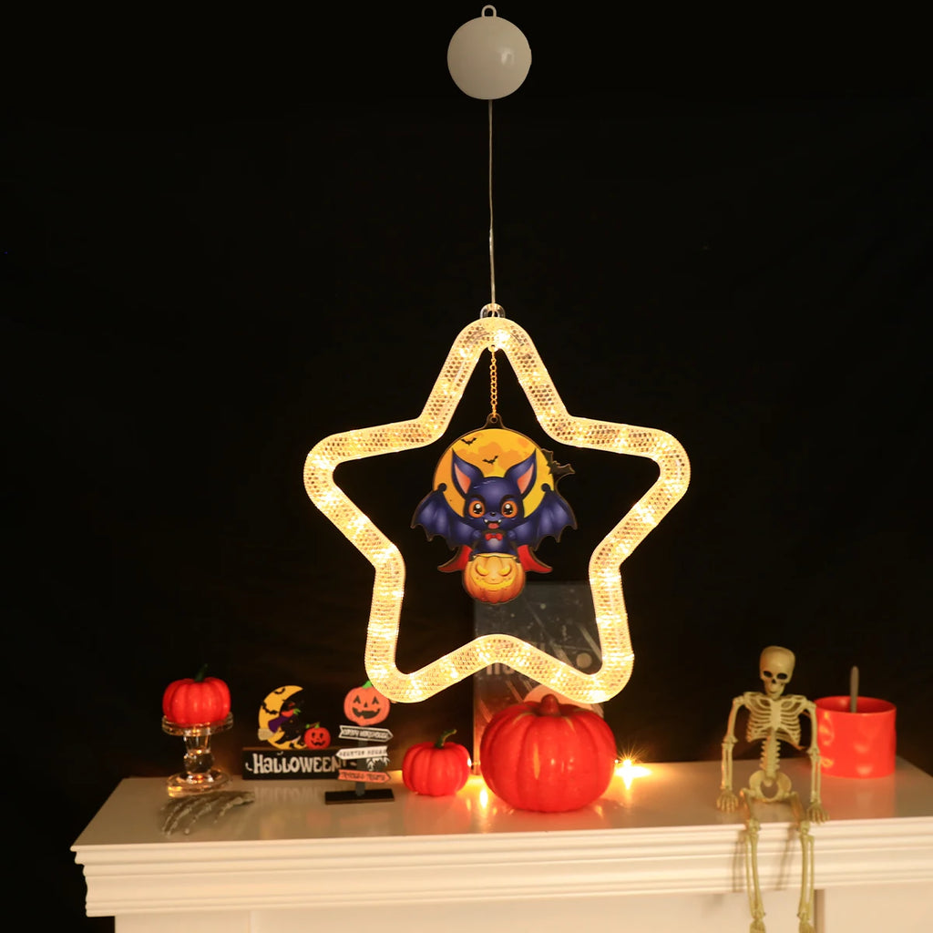 Warm White Star Shaped Halloween Window LED Light, Suction Cup Decor Lamp for Indoor Wall Home Halloween Party Decoration Vue