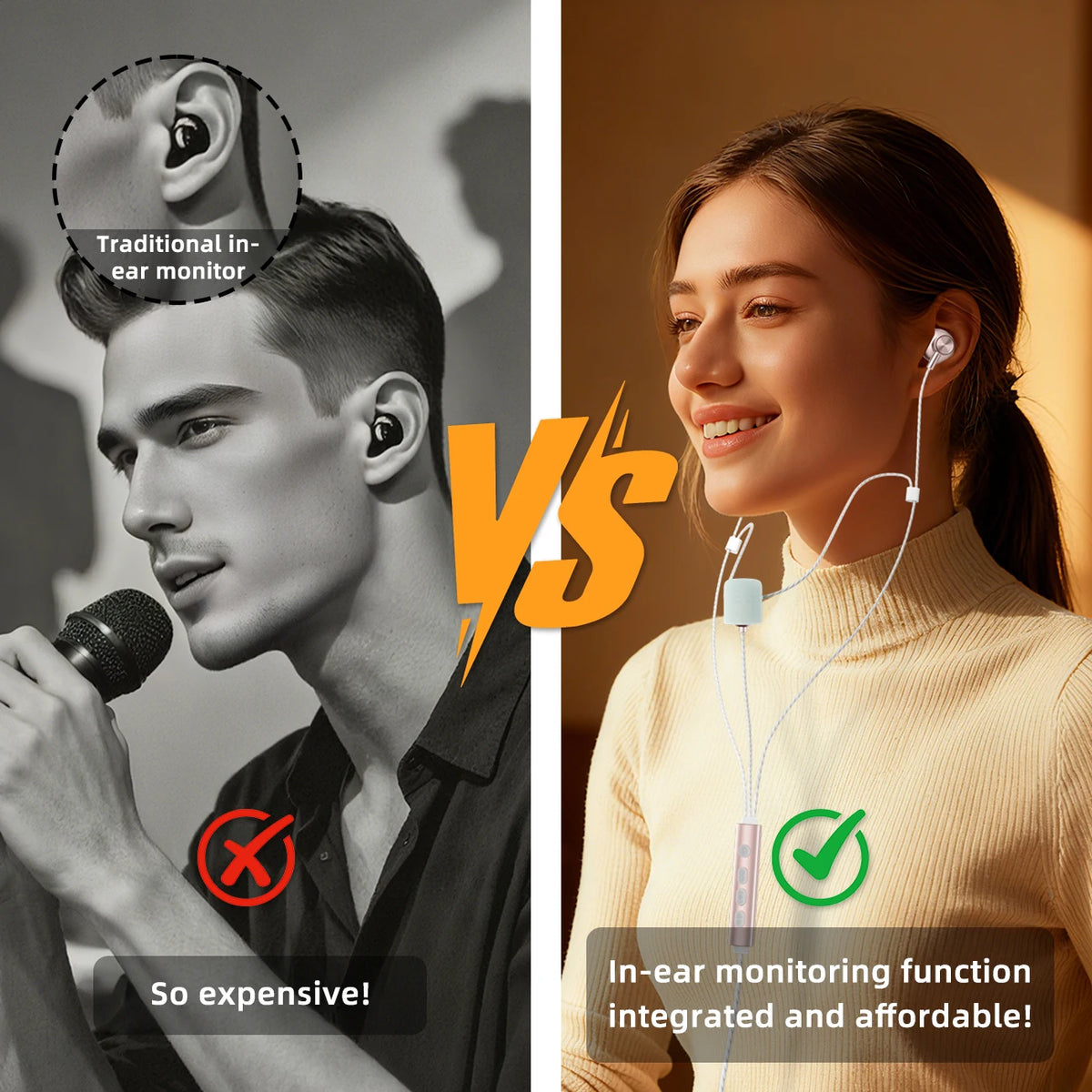 Karaoke Earphones Professional Sound Card Microphone Multi modes Real-time ear monitoring Type-C Vocal Mic Gift for Men Women Vue