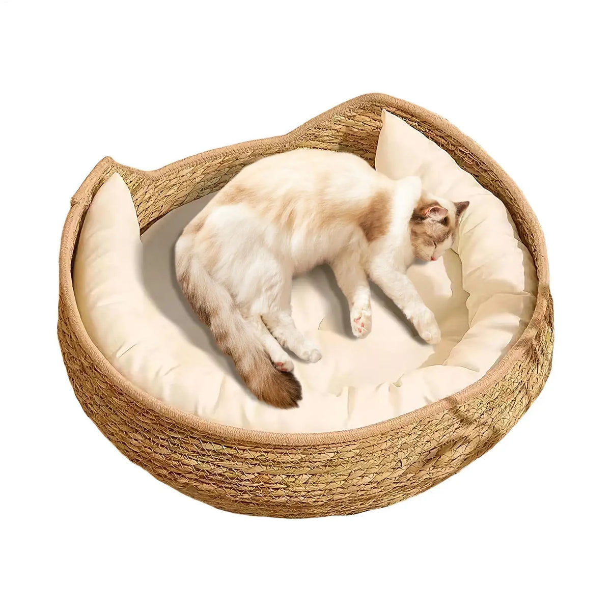 35x13cm Round Cotton Rope Cat Bed, All Season Woven Pet Sleeping Basket with Pillow, Comfortable Kitten Resting Nest for Home Vue