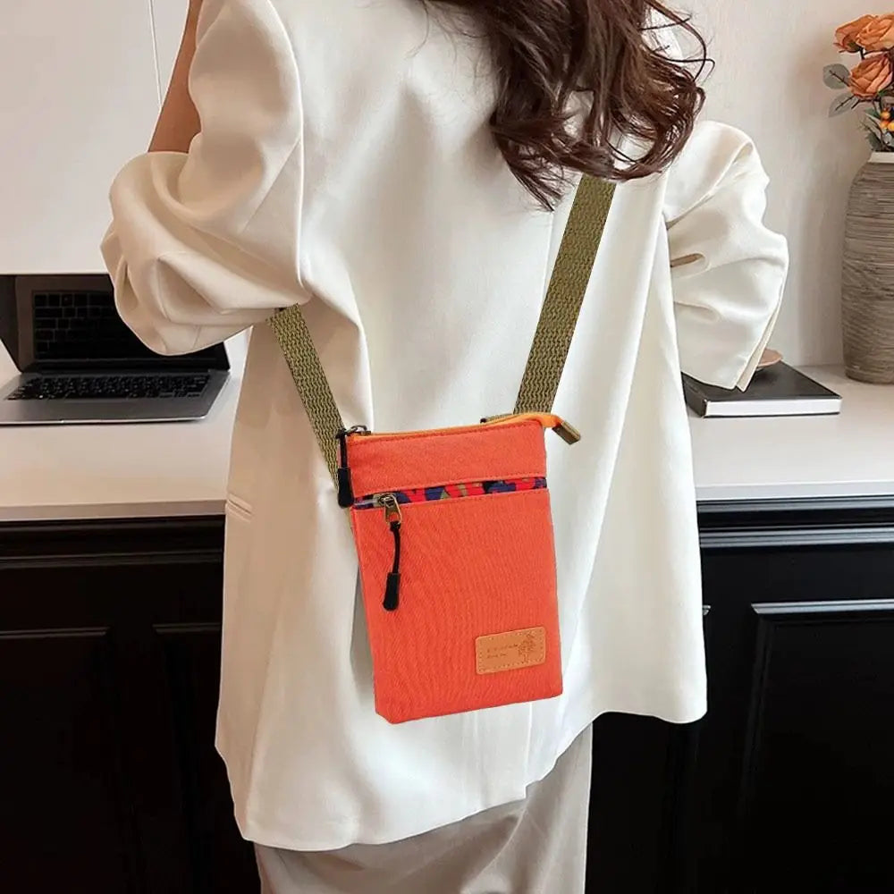 Solid Canvas 3 Layer Crossbody Cell Phone Bag Simple Cloth Women's