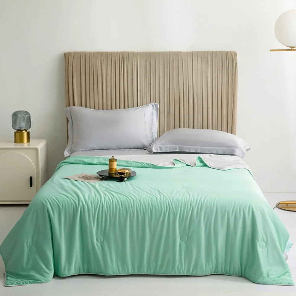 Double Side Air Condition Comforter Cooling Fabric Solid Color Summer Thin Quilt Quilting Lightweight Cooling Blanket Dormitory Vue Green 59.06x78.74 in