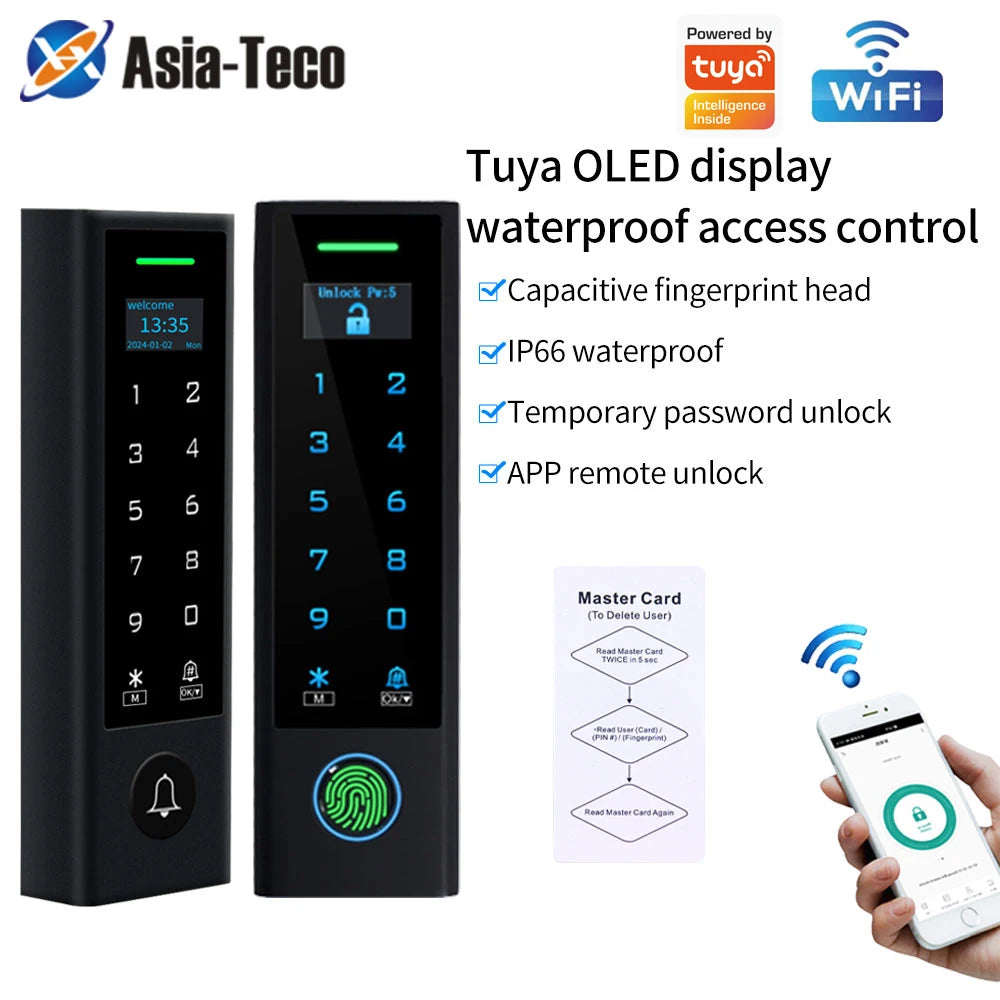 LCD Screen WIFI Support Tuya App Fingerprint Door Access Control Waterproof 125Khz RFID Card Standalone Biometric Access Control Vue
