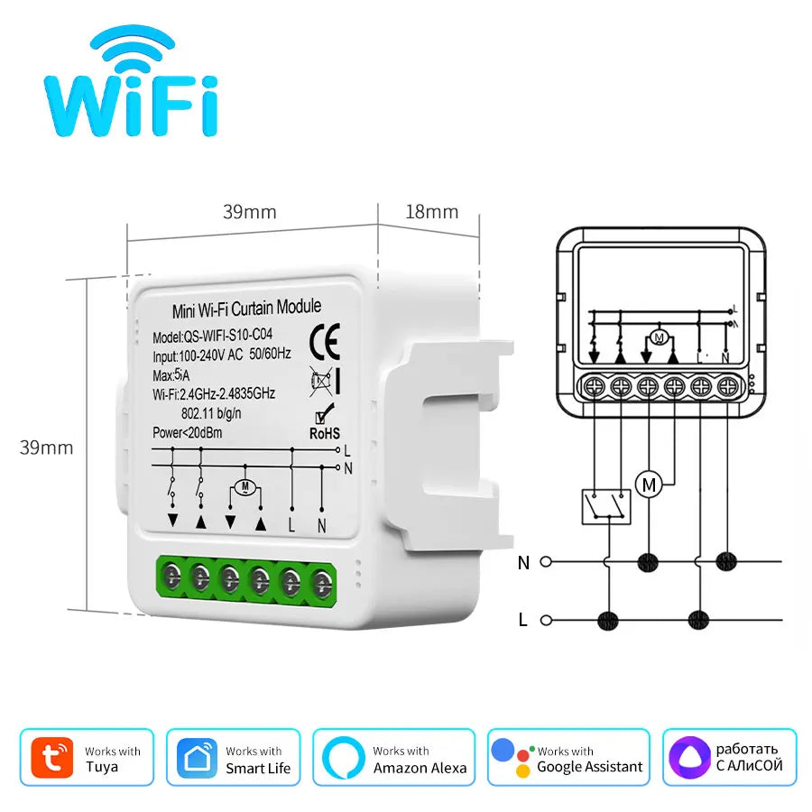 Tuya WiFi Zigbee Smart Curtain Switch Module Blinds Roller Shutter Motor Smart Life Voice Control Works with Alexa Google Home Vue WiFi