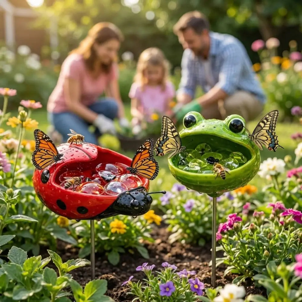 Resin Sculpture Bee Water Feeder Rust-resistant with Stake Butterfly Watering Station Weather Proof UV Resistant Bird Bath Stand Vue