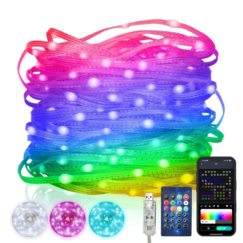 Smart Fairy RGB String Light USB Outdoor Waterproof LED String Light App Control DIY Color Music Sync for Christmas Tree Decor Vue RGB Changeable 10M 100LEDs