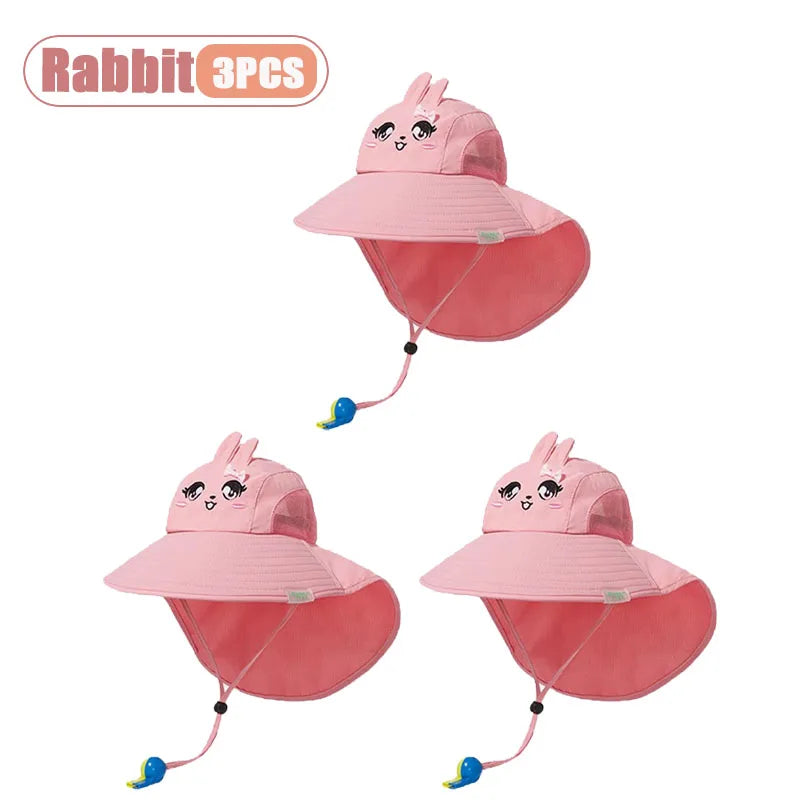1-10PCS Kids UV Protection Sun Hat Baby Toddler Bucket Hat Wide Brim Breathable Outdoor Cap for Boys Girls Spring Summer Vue Rabbit-3PCS