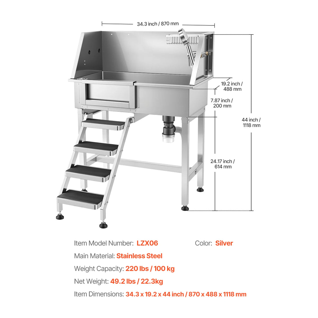 SucceBuy 34" Stainless Steel Dog Washing Station with Faucet Dog Grooming Sink Vue 34inch Left Door United States